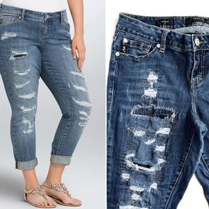 Torrid Distressed Boyfriend Jeans - Ripped Slashed Jeans Plus Size 12